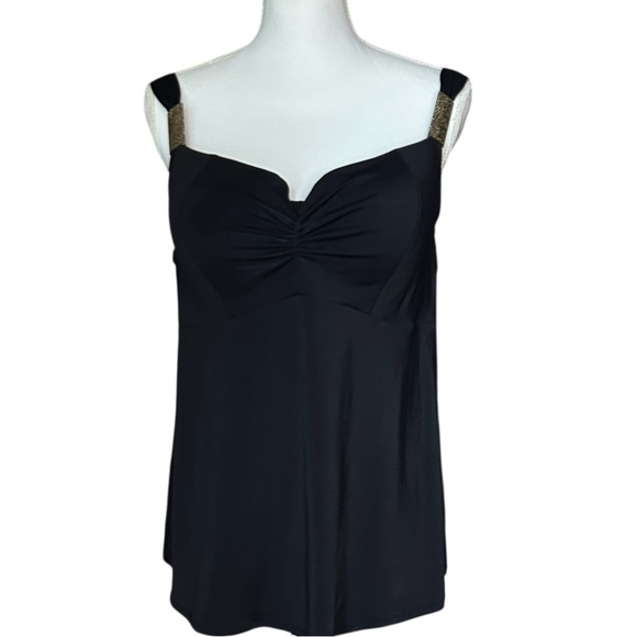 LANE BRYANT Black Tankini Swimsuit Top 38DDD Balconette Bra Underwire Adjustable - Picture 1 of 10